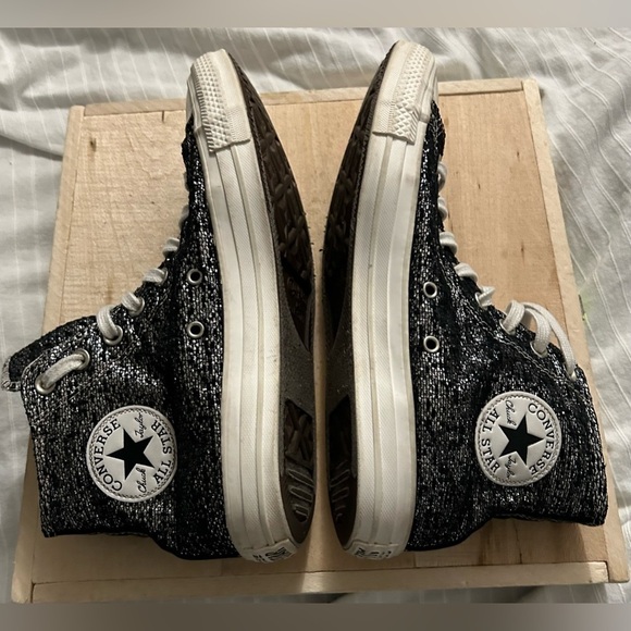 Womens Converse CTAS Hi Black Silver Bling Shoes 570985F Size 10 - Picture 5 of 8
